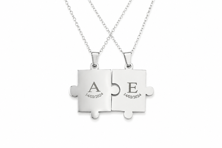 Puzzle Piece Necklace, Custom Initial and Date