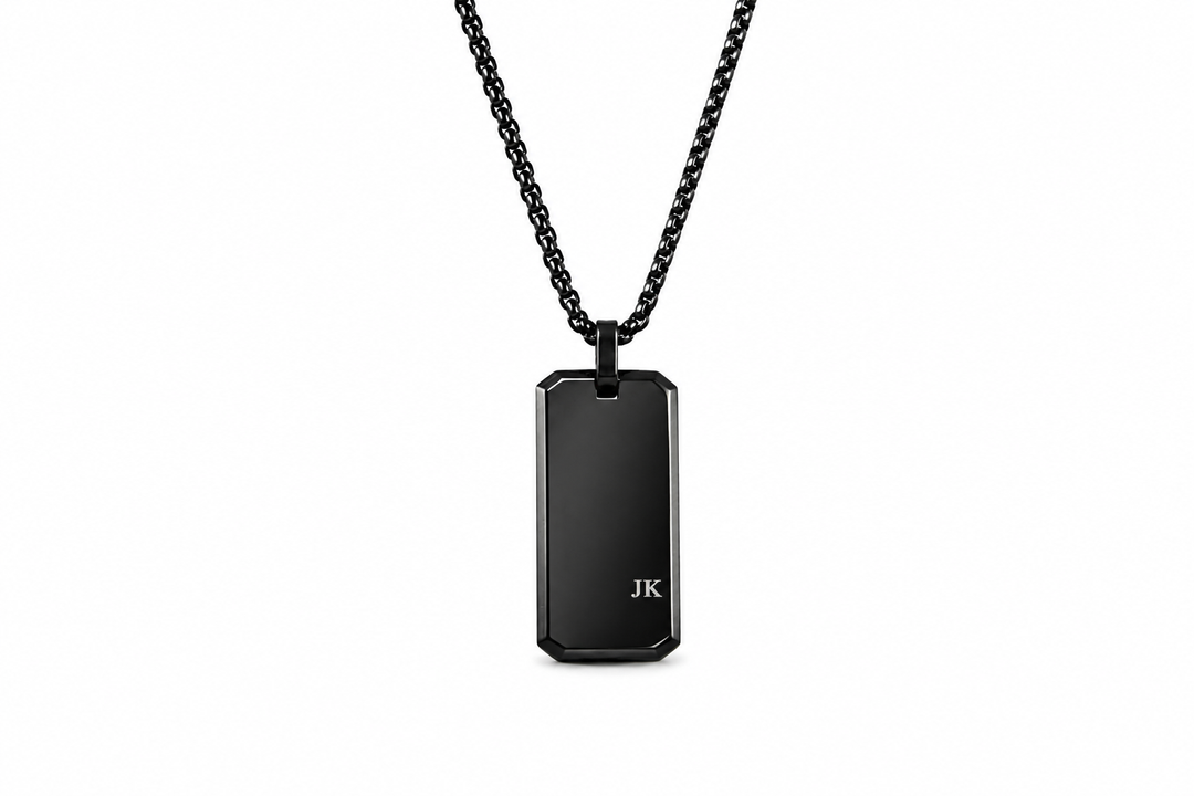 Black Personalised Rectangle Necklace With Initials