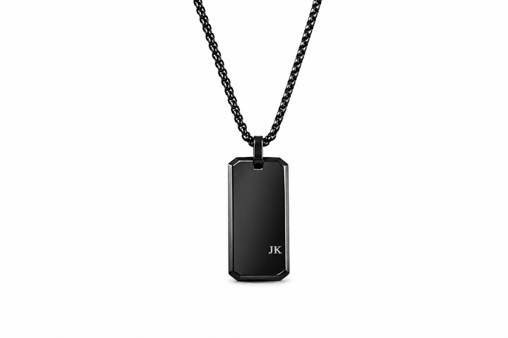 Black Personalised Rectangle Necklace With Initials