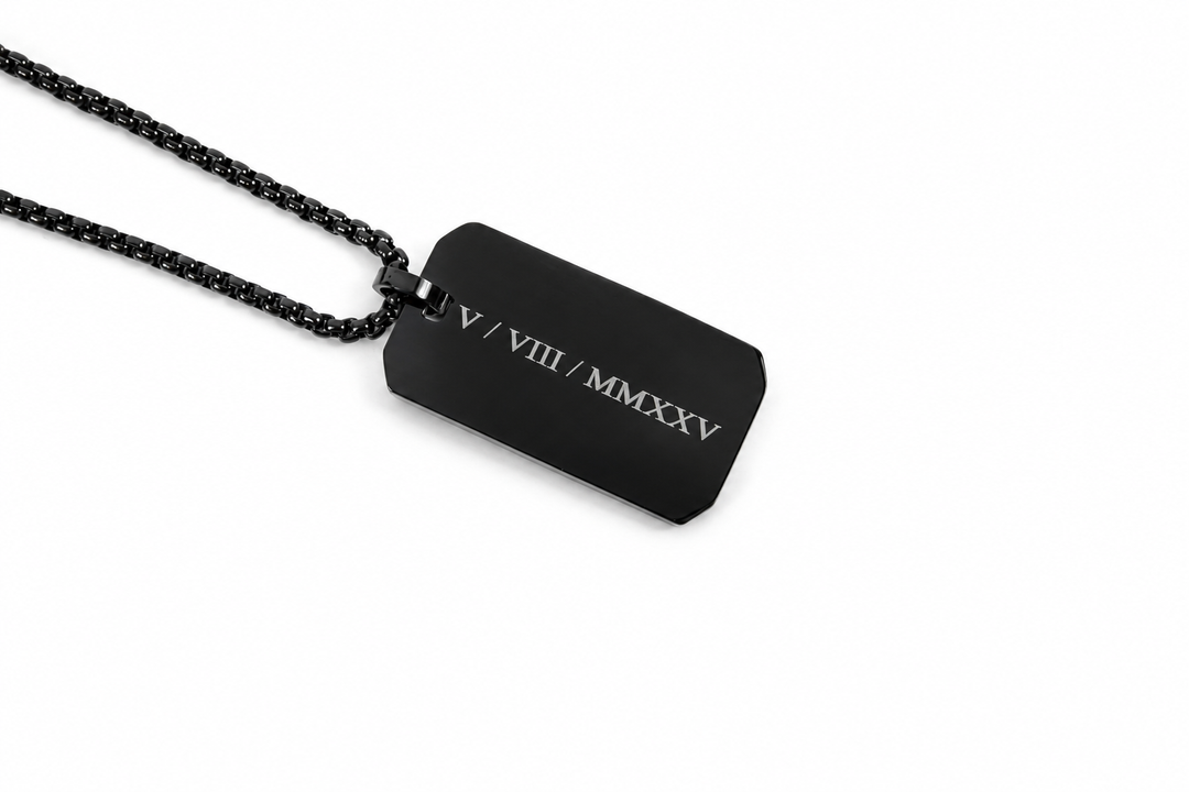Personalised Roman Numerals Engraved Rectangle Necklace