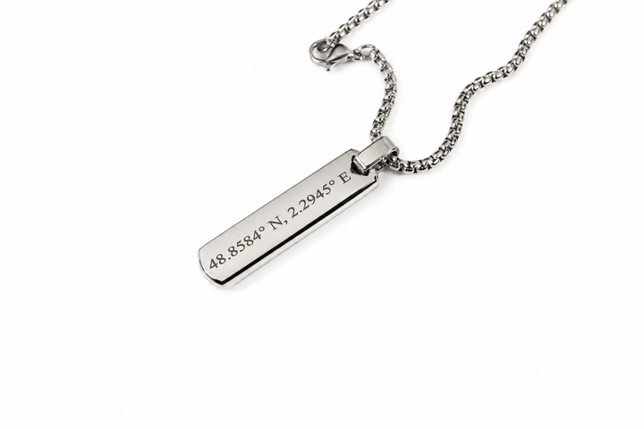 Silver Coordinates Bar Necklace