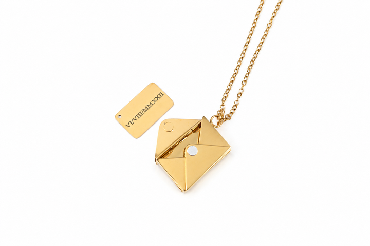 Gold Letter Necklace, Custom Roman Numerals Inside