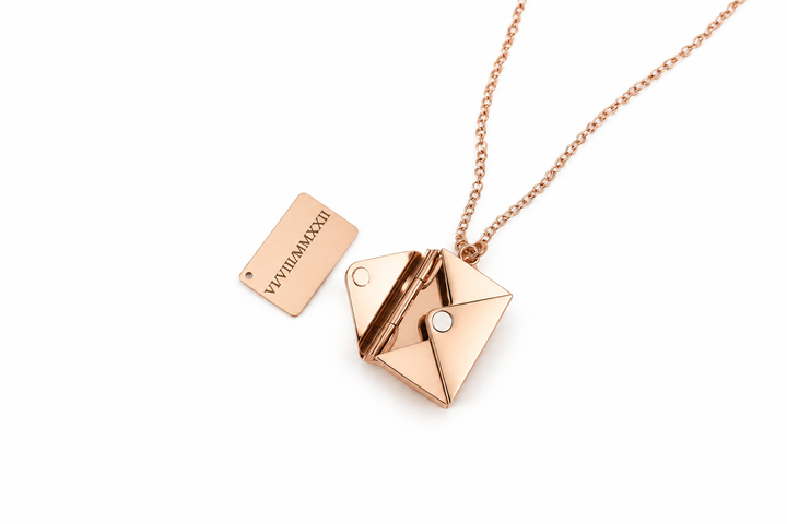 Rose Gold Letter Roman Numerals Engraved Necklace