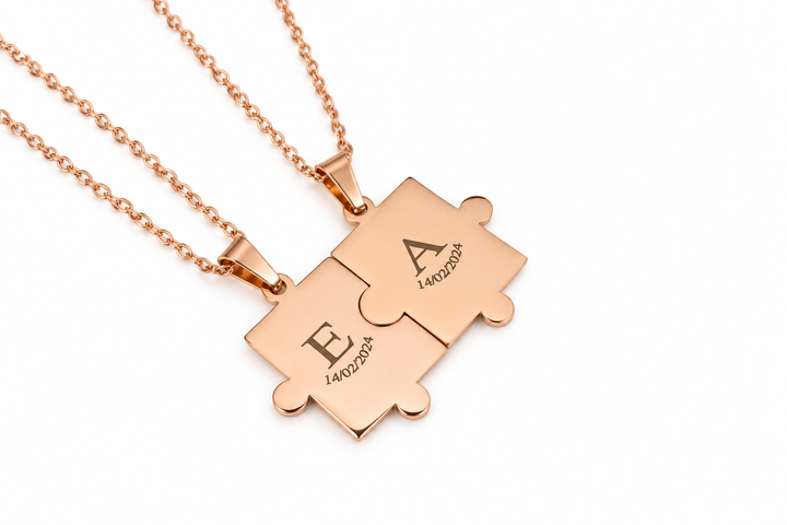 Rose Gold Puzzle Pendant Custom Initial Necklace