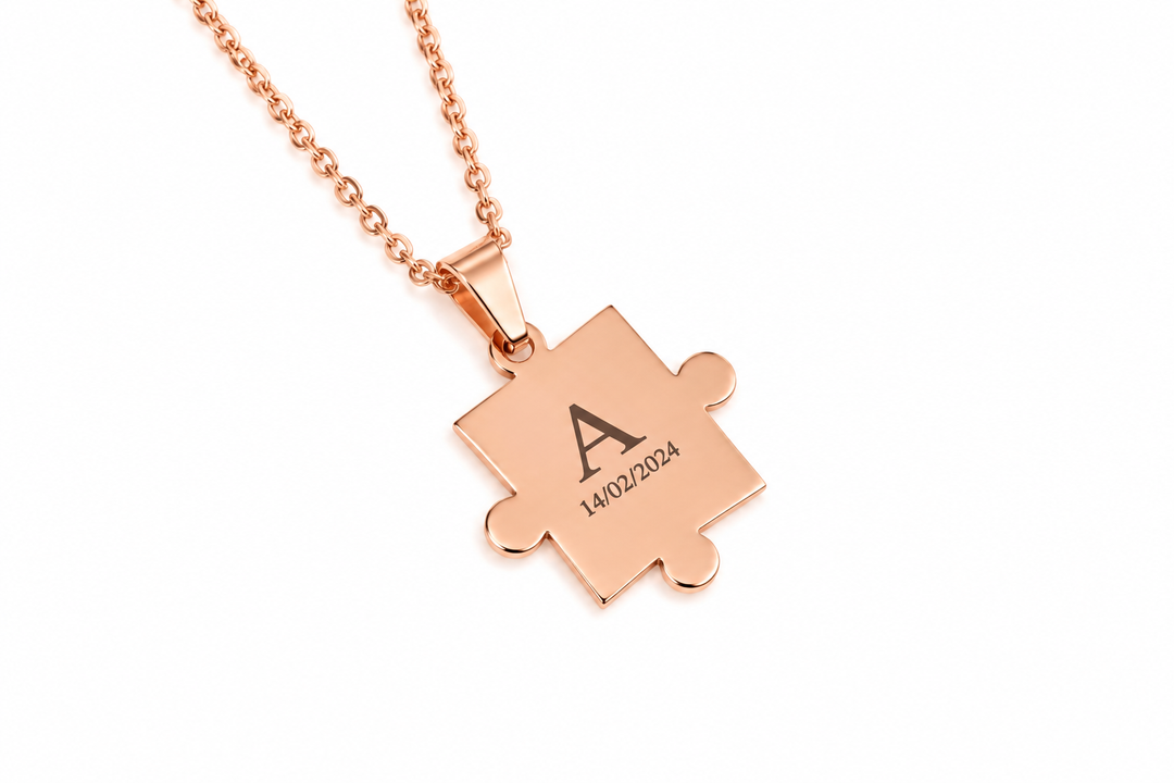Rose Gold Puzzle Pendant Custom Initial Necklace