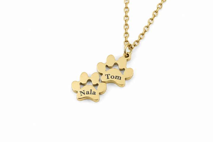 Double Paw Print Necklace, Pet Memorial Necklace