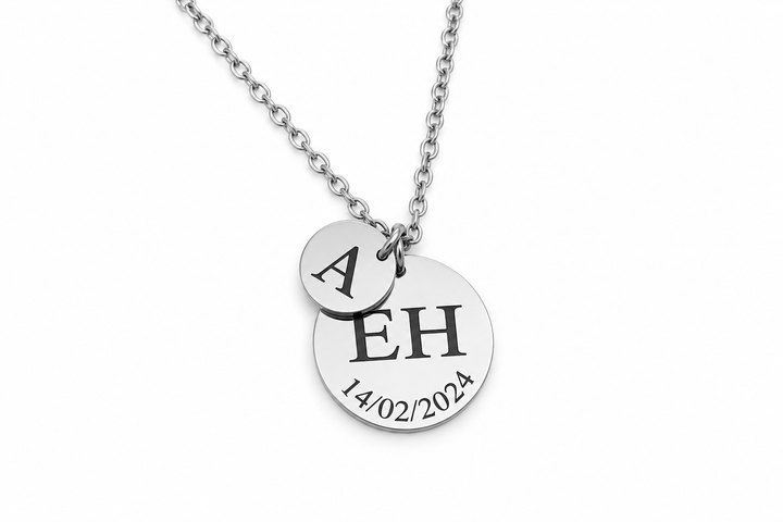 Double Circle Initial &amp; Date Necklace