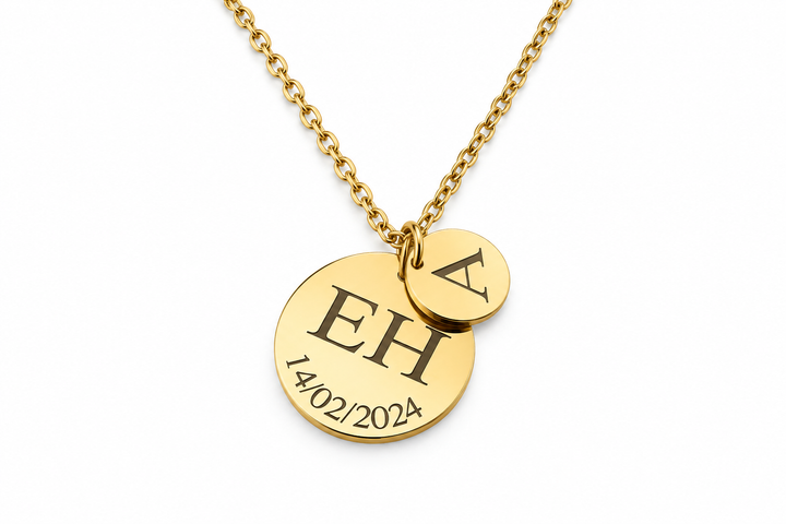 Double Circle Initial &amp; Date Necklace