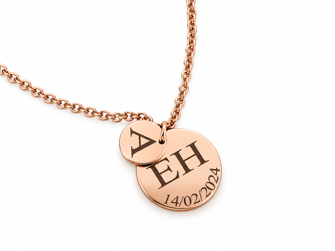 Double Circle Initial &amp; Date Necklace