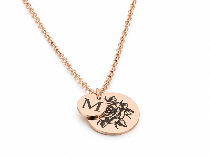 Birth Flower Initial Necklace