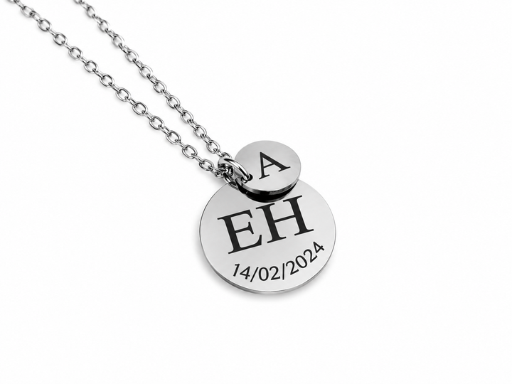 Custom Double Circle Initial, Date Necklace