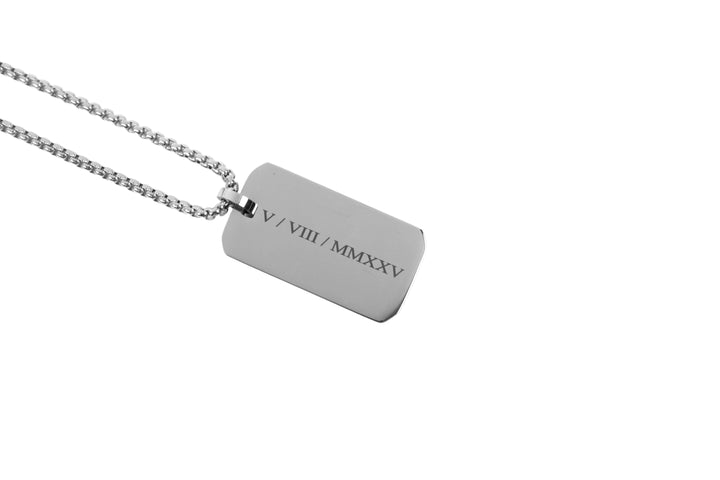 Personalised Roman Numerals Engraved Rectangle Necklace