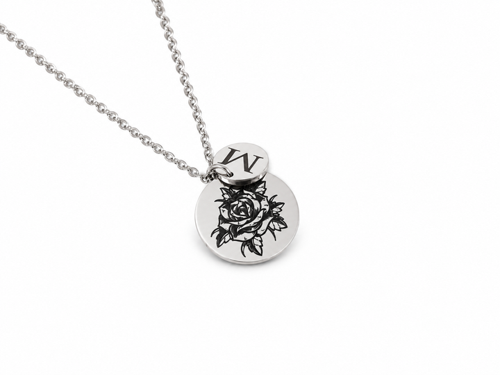 Silver Birth Flower Initial Necklace