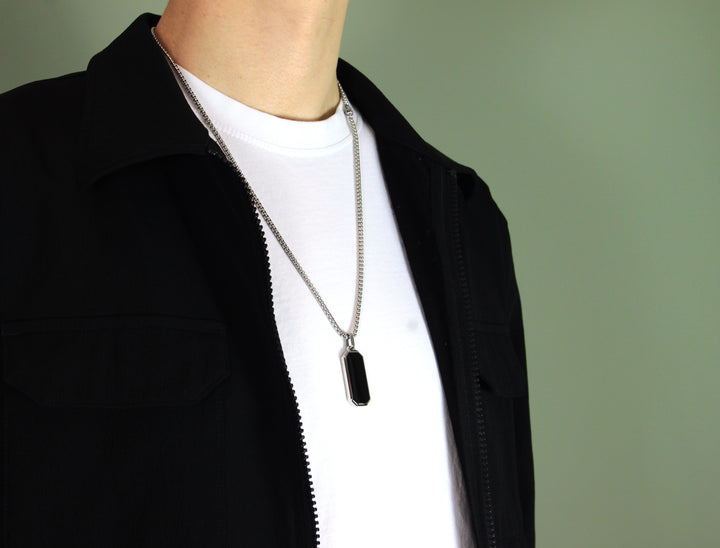 Personalised Black Inlay Necklace, Custom Message Engraved