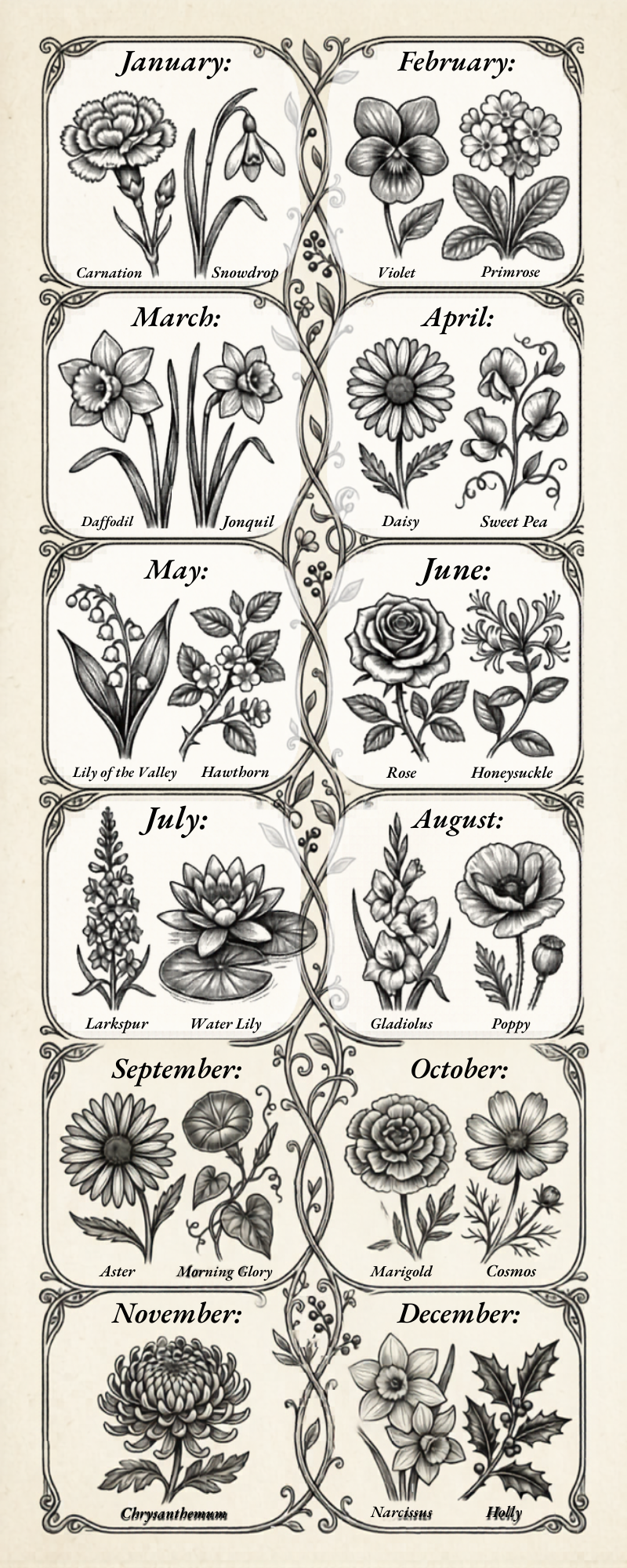 Birth Flower Initial Necklace