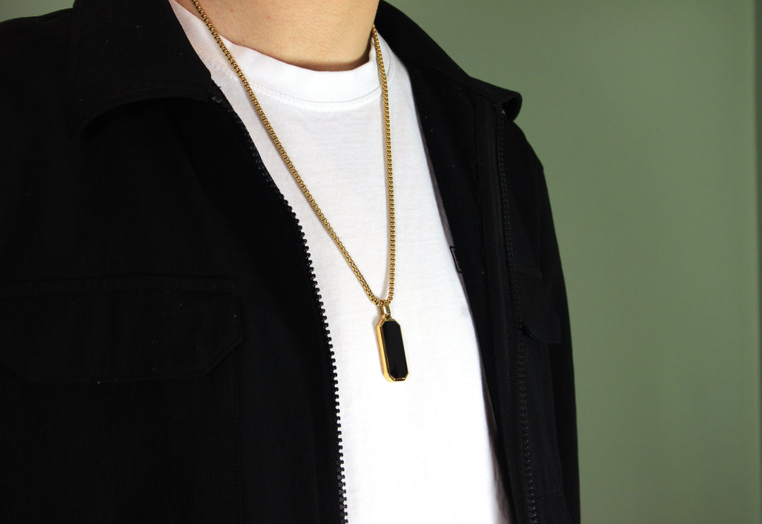 Personalised Black Inlay Necklace, Custom Message Engraved