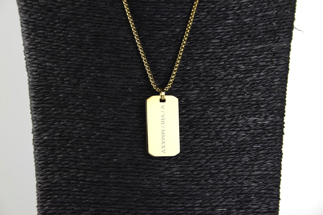 Personalised Roman Numerals Engraved Rectangle Necklace