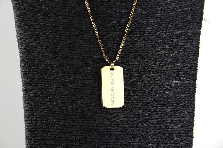 Personalised Roman Numerals Engraved Rectangle Necklace