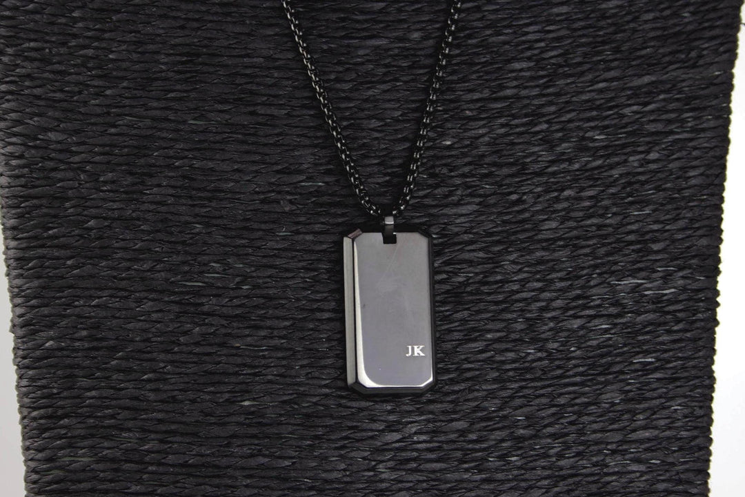 Black Personalised Rectangle Necklace With Initials