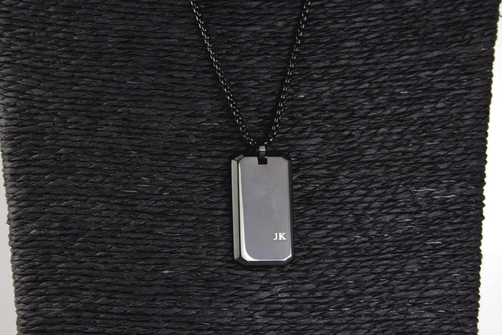 Black Personalised Rectangle Necklace With Initials