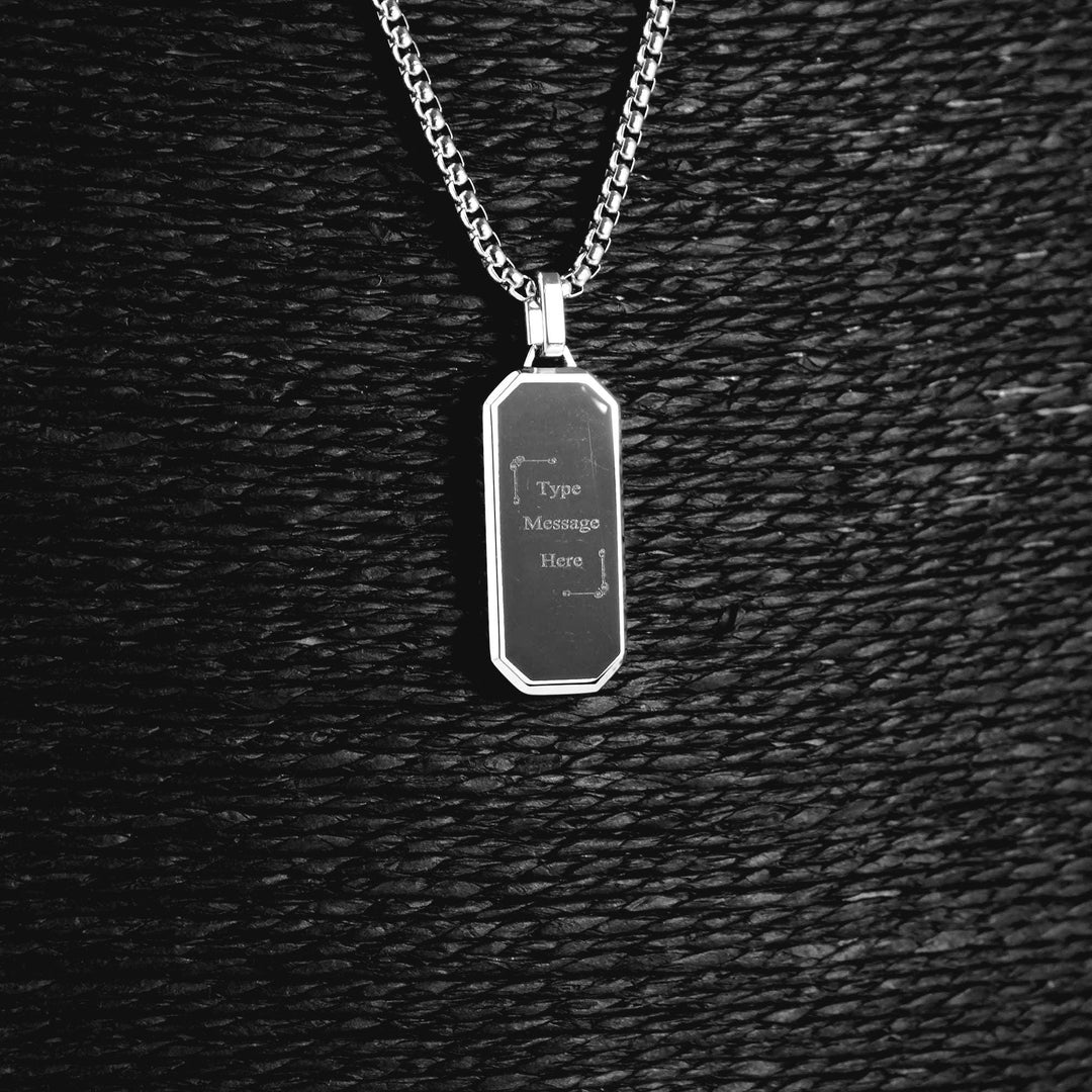 Personalised Black Inlay Necklace, Custom Message Engraved