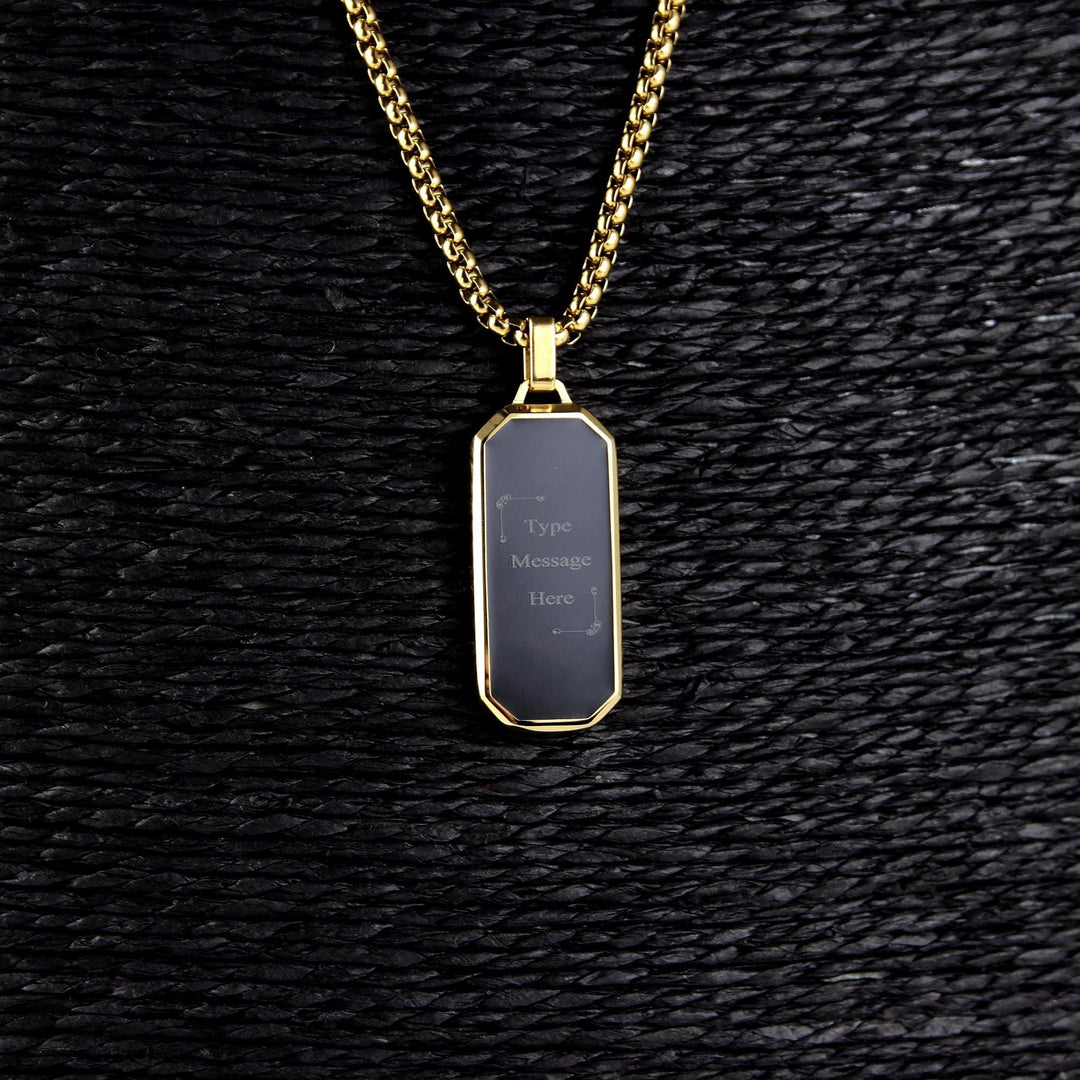 Personalised Black Inlay Necklace, Custom Message Engraved