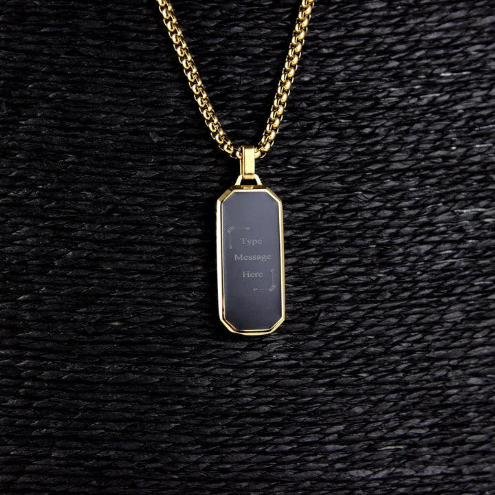 Personalised Black Inlay Necklace, Custom Message Engraved