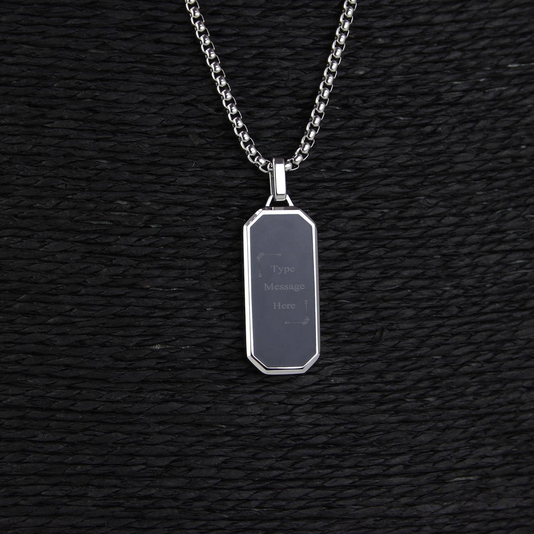 Personalised Black Inlay Necklace, Custom Message Engraved