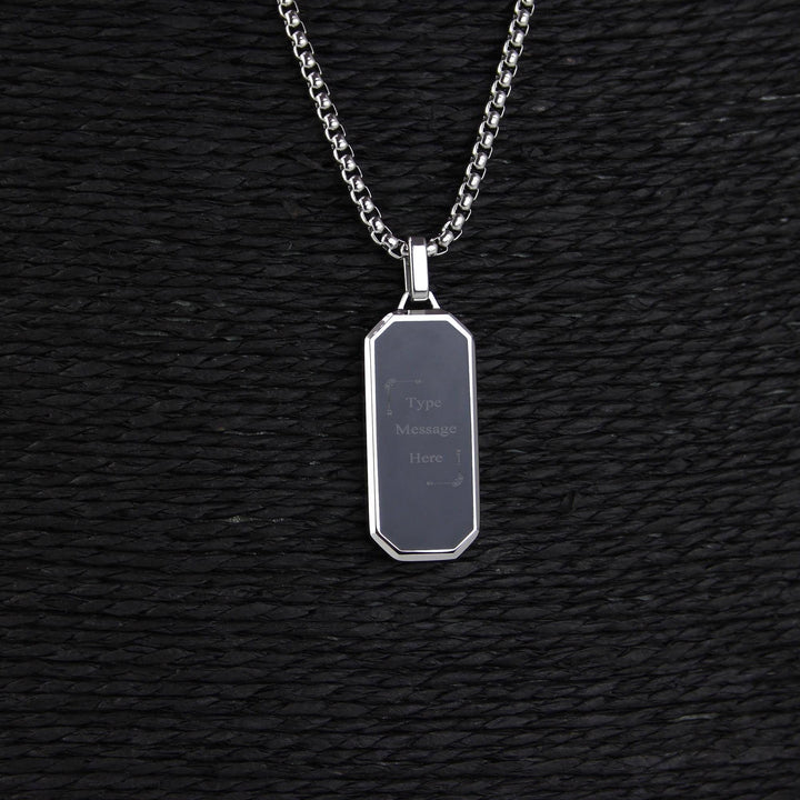 Personalised Black Inlay Necklace, Custom Message Engraved
