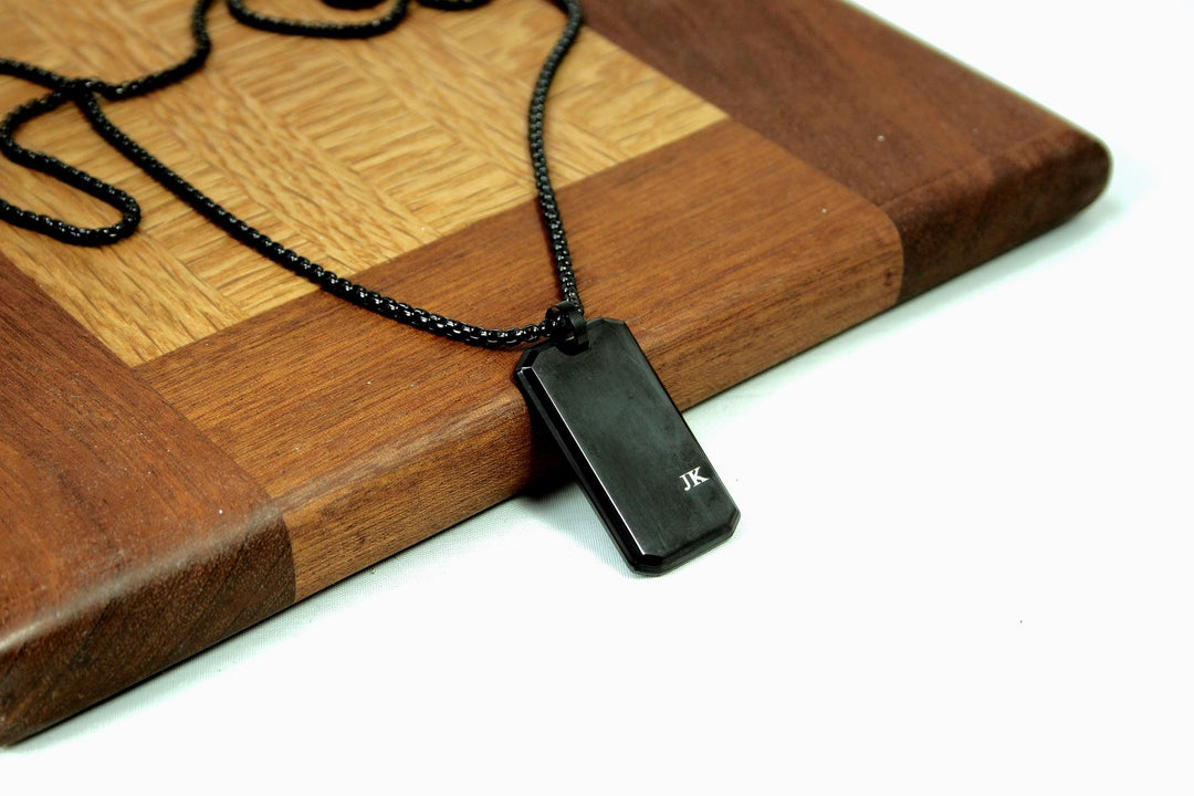 Black Personalised Rectangle Necklace With Initials