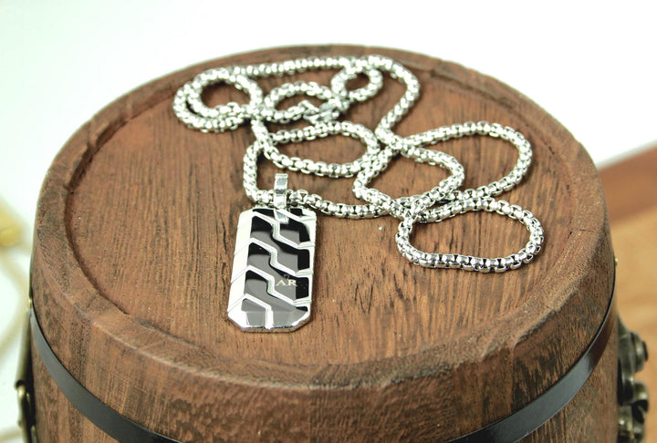 Custom Tyre Tread Pendant Necklace with Initials