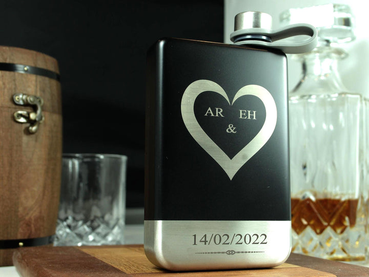 Personalised Whiskey Flask with Heart Design