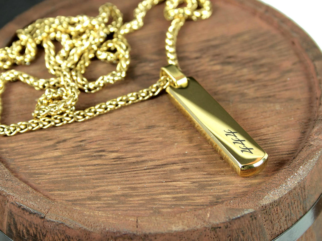 Gold Bar Angel Numbers Personalised Pendant With Chain