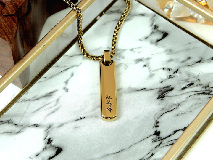 Gold Bar Angel Numbers Personalised Pendant With Chain