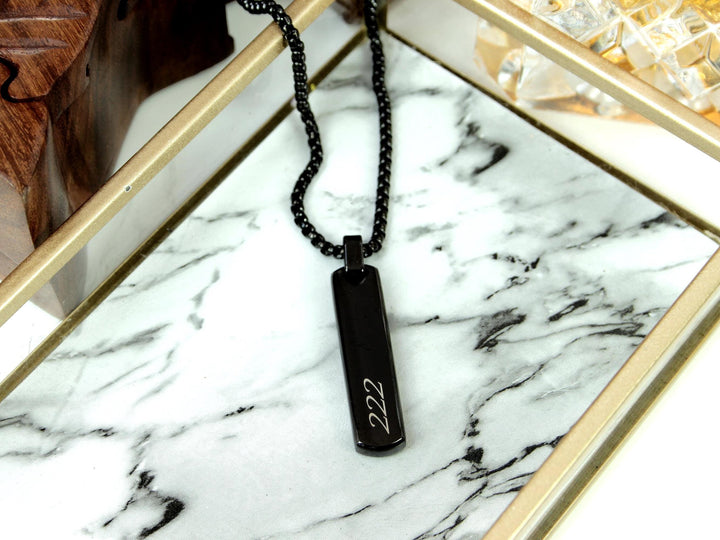 Black Angel Number Bar Necklace Engraved