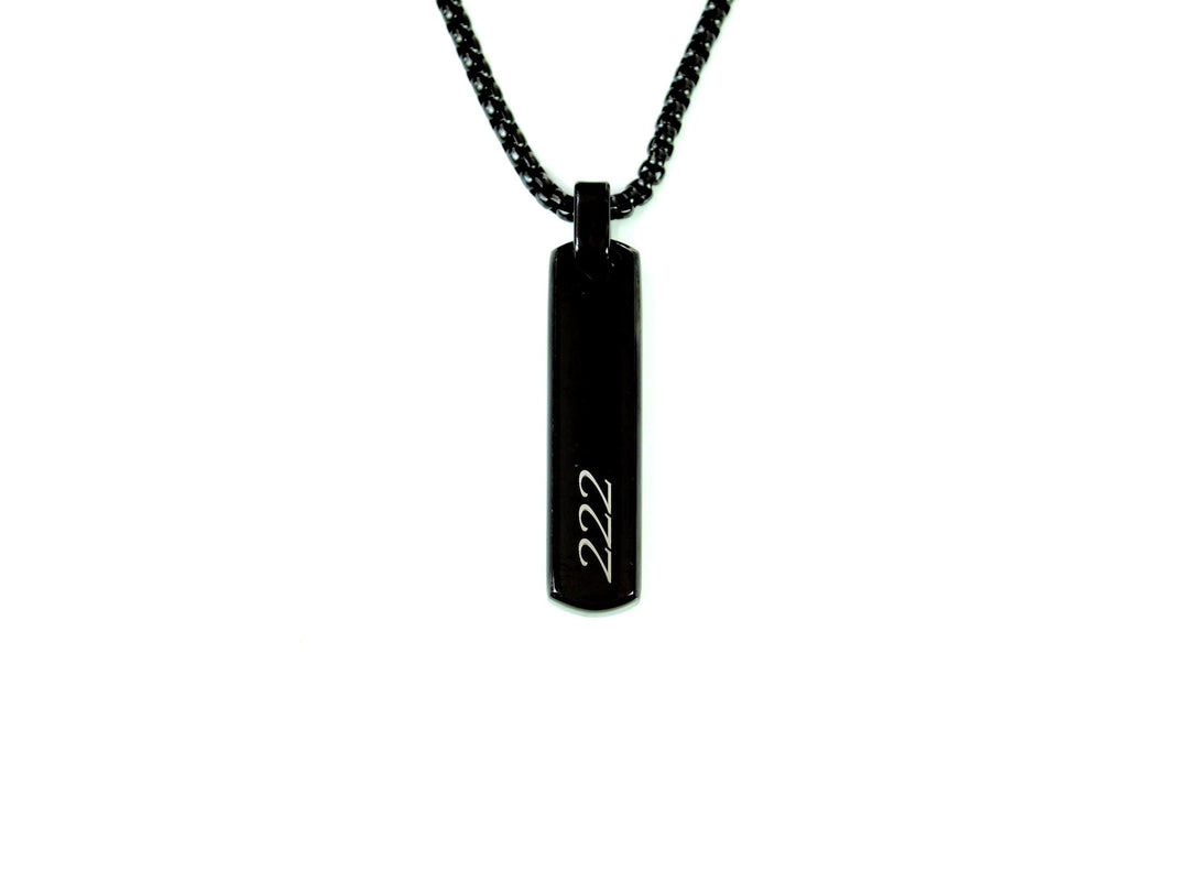 Black Angel Number Bar Necklace Engraved