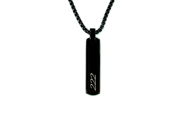 Black Angel Number Bar Necklace Engraved