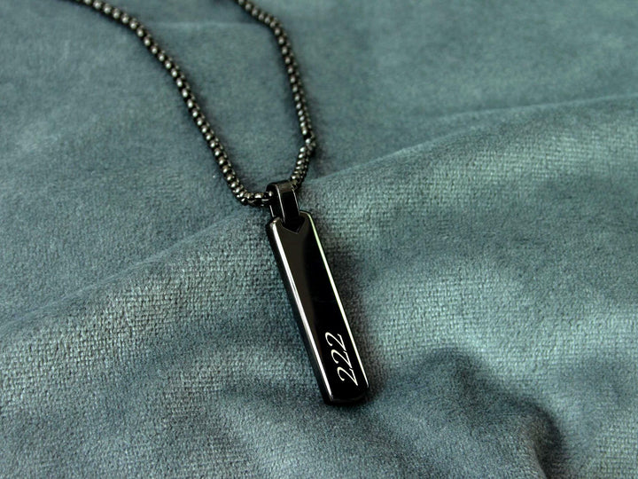 Black Angel Number Bar Necklace Engraved