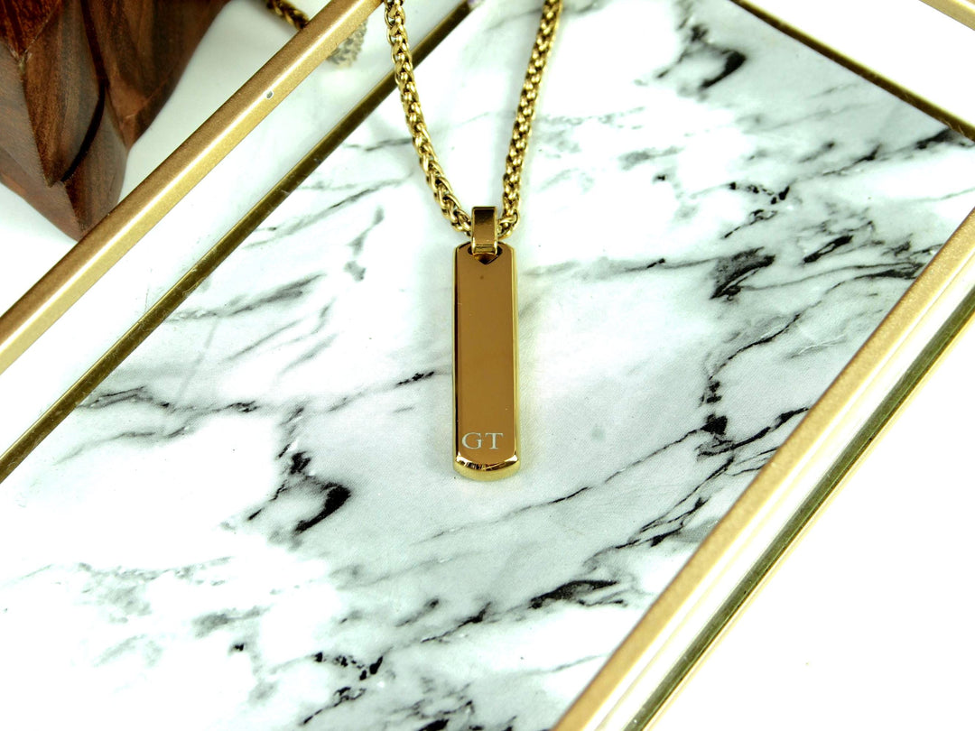 Minimalist Gold Bar Necklace, Personalised with Initials