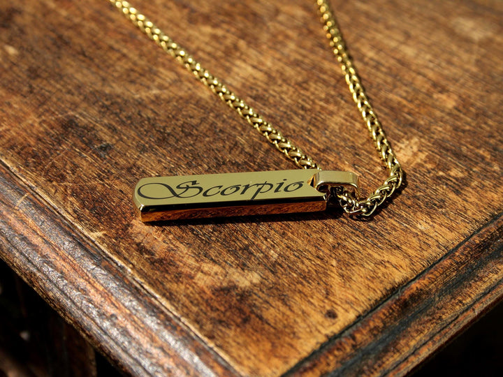 Gold Bar Pendant Star Sign Necklace
