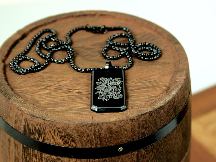 Black Flower Tattoo Necklace Personalised Name