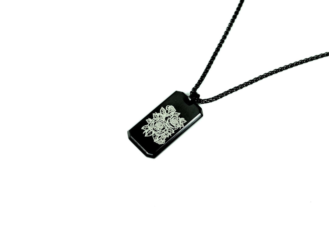 Black Flower Tattoo Necklace Personalised Name