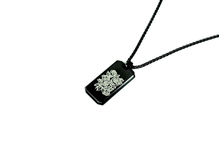 Black Flower Tattoo Necklace Personalised Name