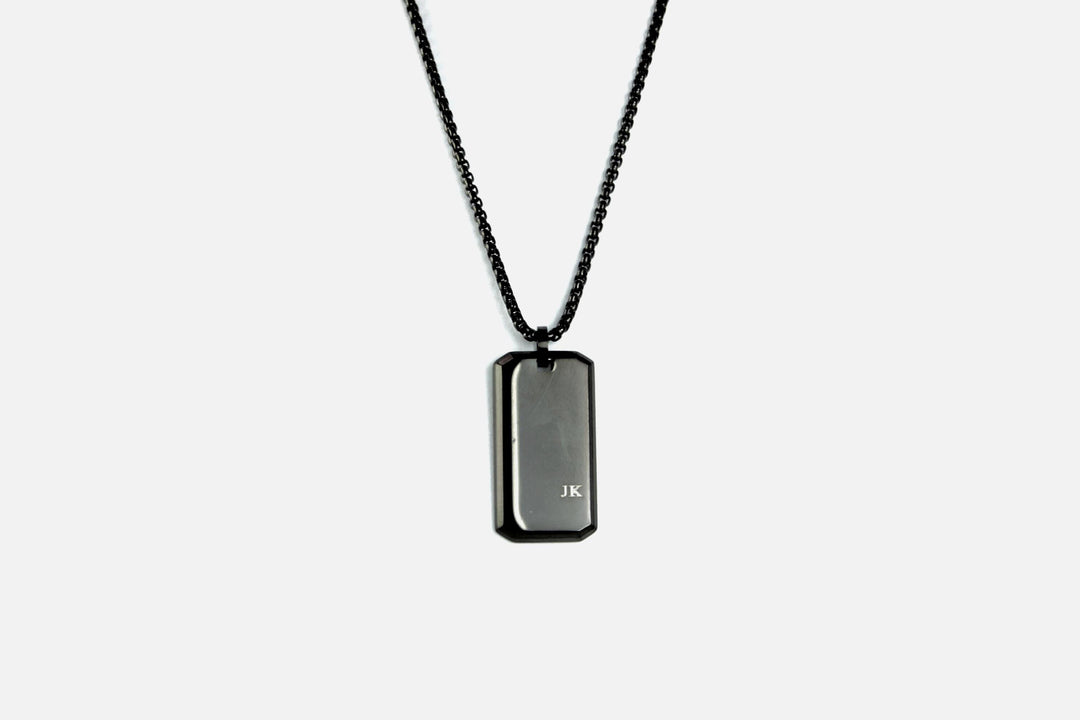 Black Personalised Rectangle Necklace With Initials
