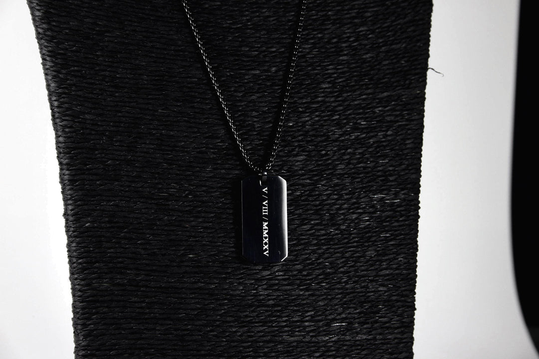 Personalised Roman Numerals Engraved Rectangle Necklace