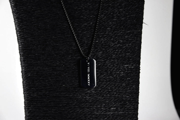 Personalised Roman Numerals Engraved Rectangle Necklace