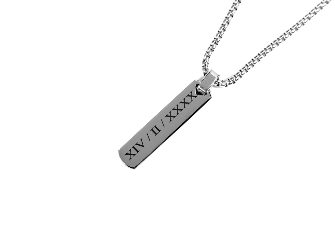 Personalised Silver Bar Pendant, Roman Numerals
