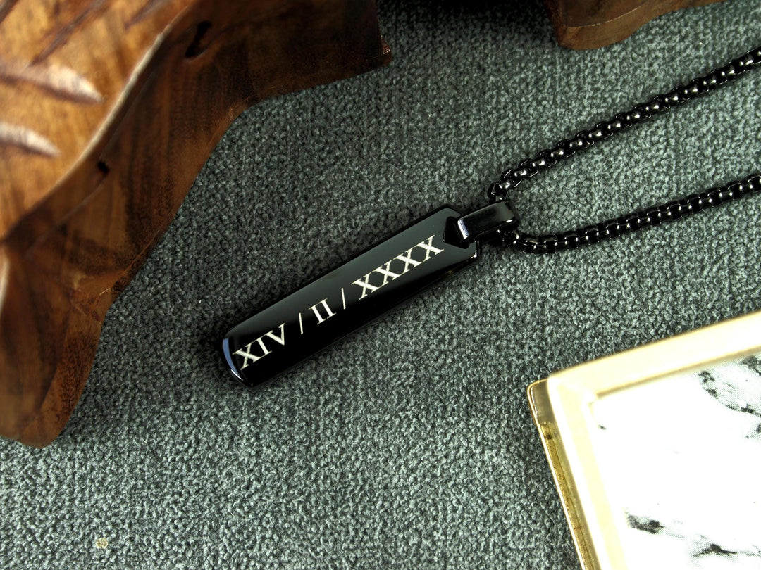 Roman Numerals Black Bar Necklace
