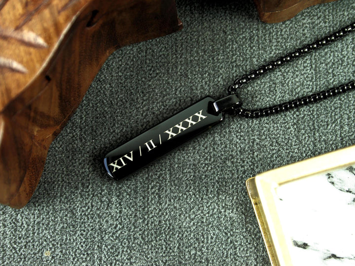 Roman Numerals Black Bar Necklace