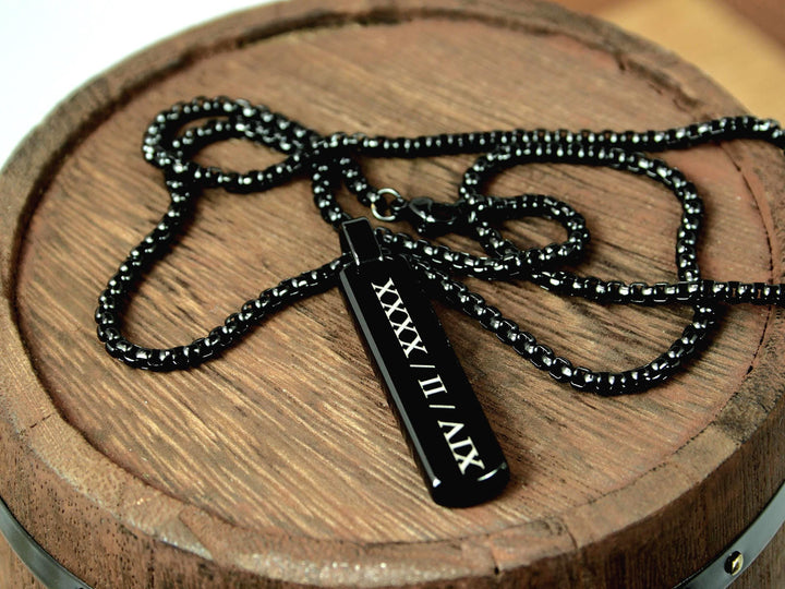 Roman Numerals Black Bar Necklace